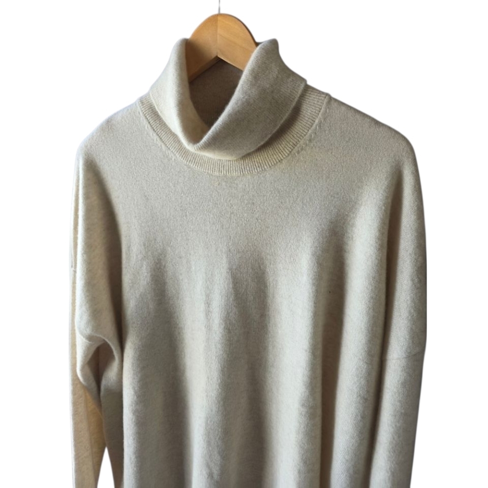 Cashmeren Womens Oversized Turtleneck With Side Slits 100% Pure Cashmere Sweater - Picture 4 of 8